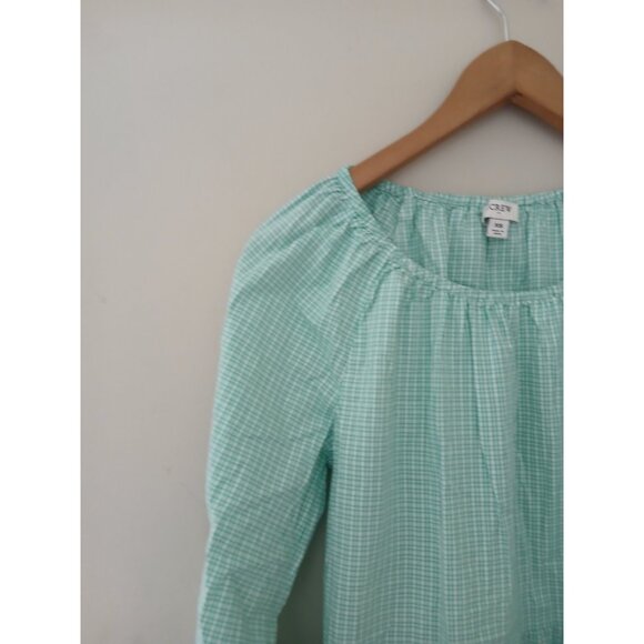J. Crew Gingham Cotton-blend Poplin Raglan Tiered Mini Dress - Picture 3 of 9